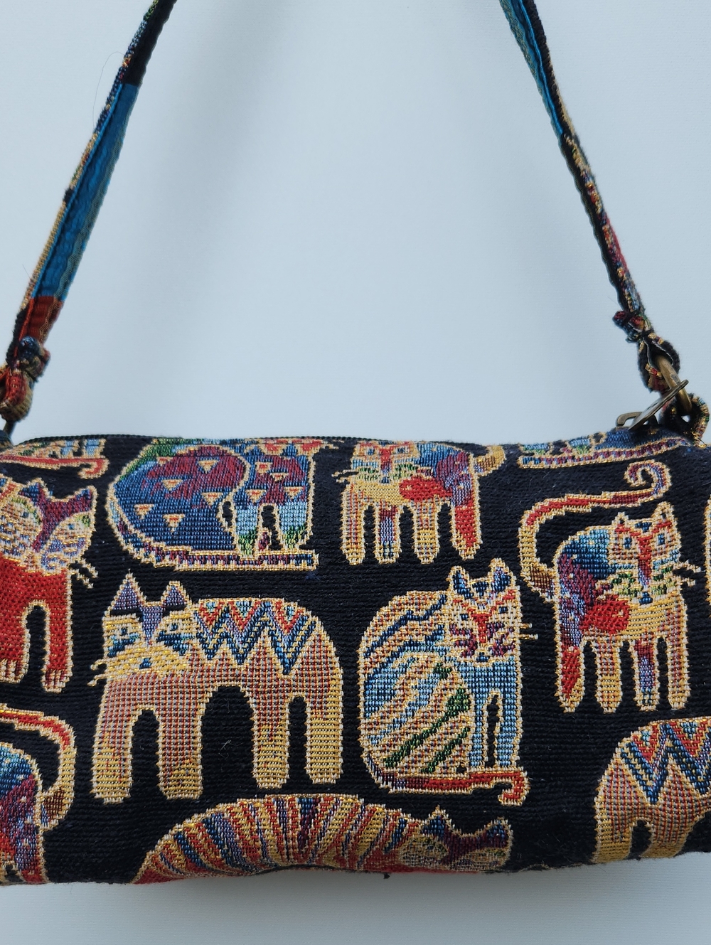 Laurel Burch Black Shoulder Bag with Multicolor Cat Motifs